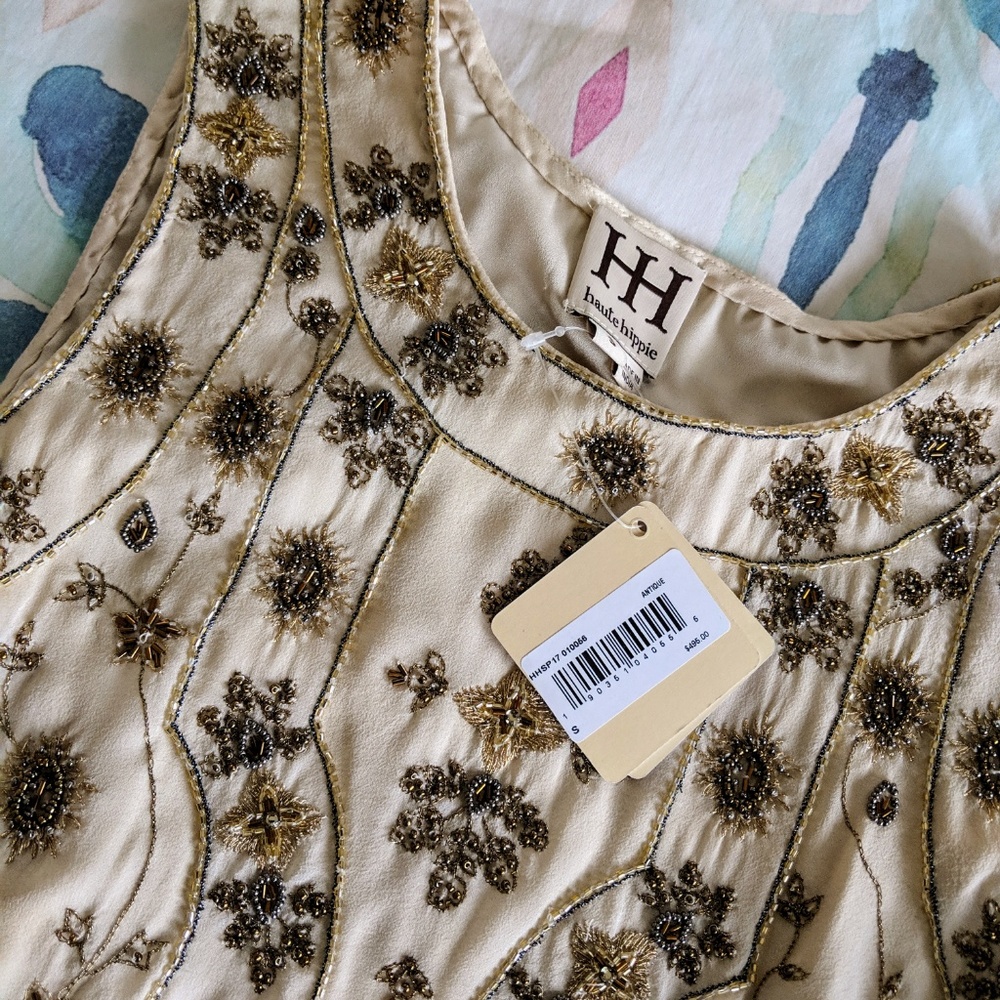 NWT Haute Hippie Beaded Crop Top - Picture 2 of 3